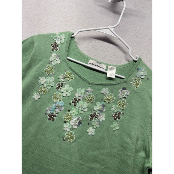 Alfred Dunner Womens XL Green Short Sleeve Embroidered Floral Knit Sweater Top - Picture 3 of 5